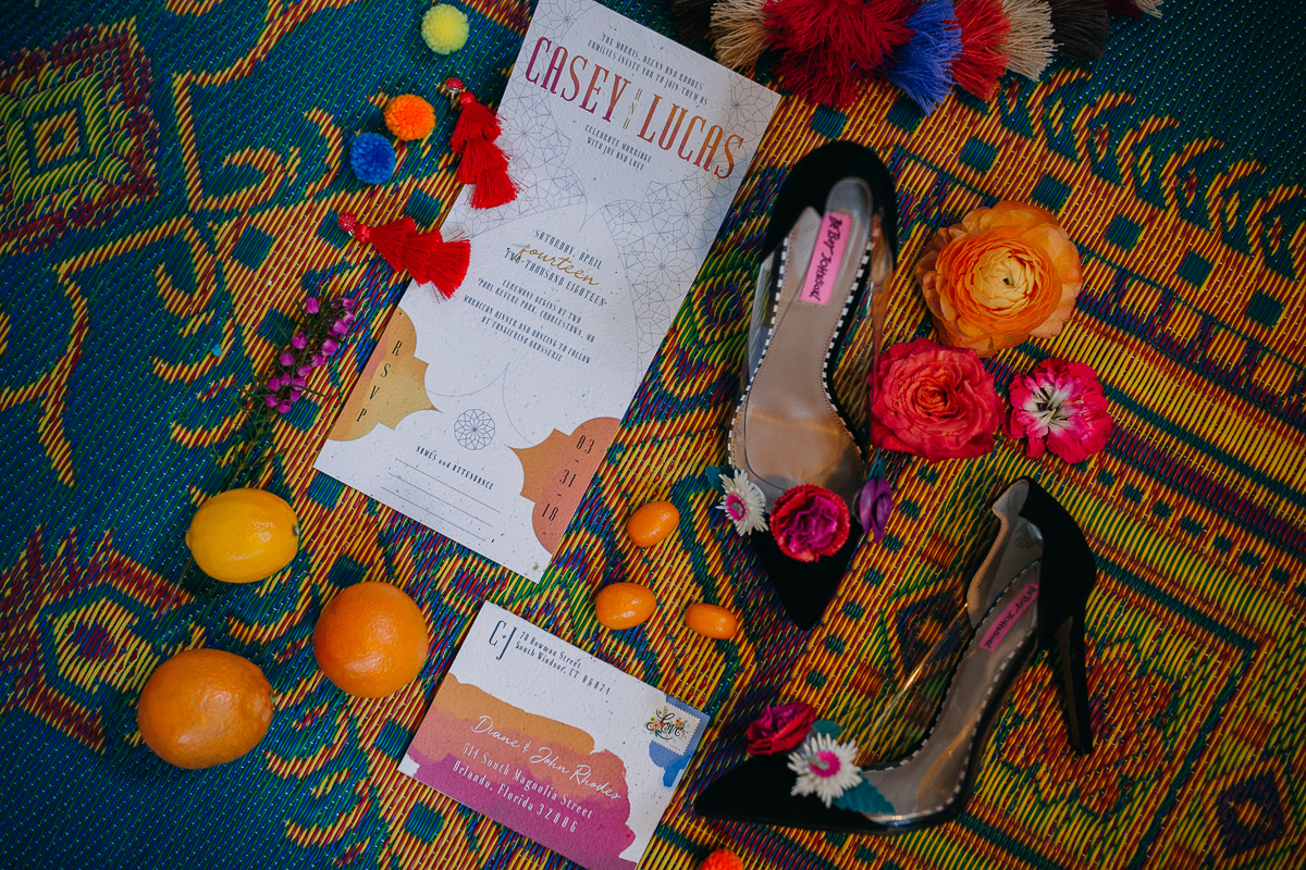Bright colored flatlays and betsy johnson heels!