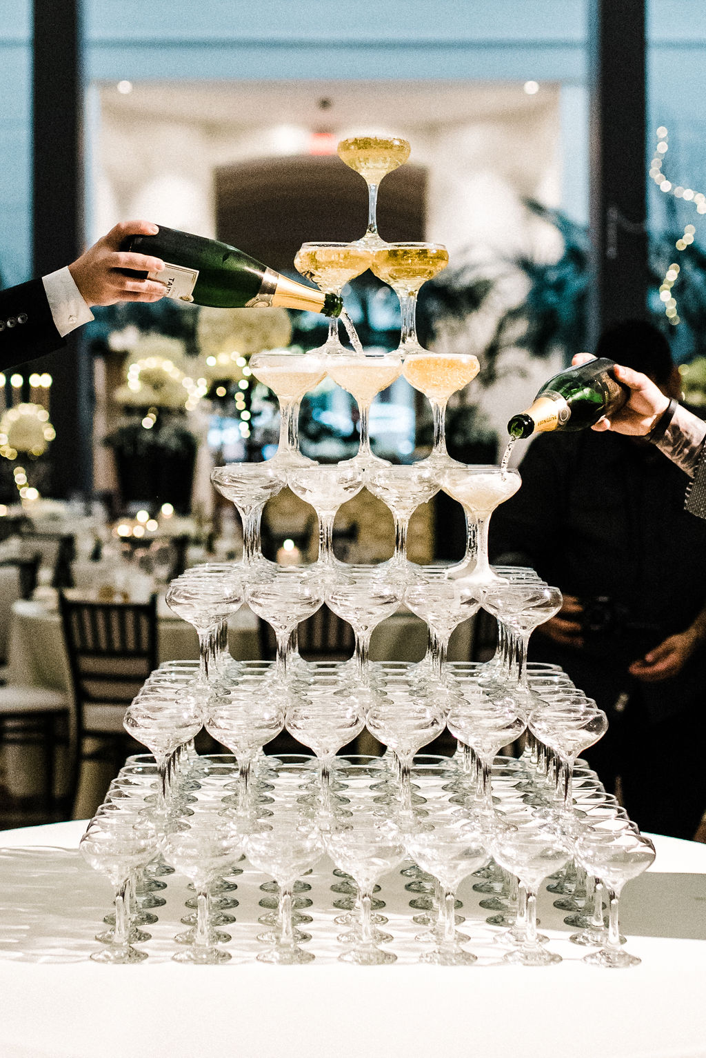 Great Gatsby themed wedding with a champagne tower! - Pearl Weddings &amp; Events