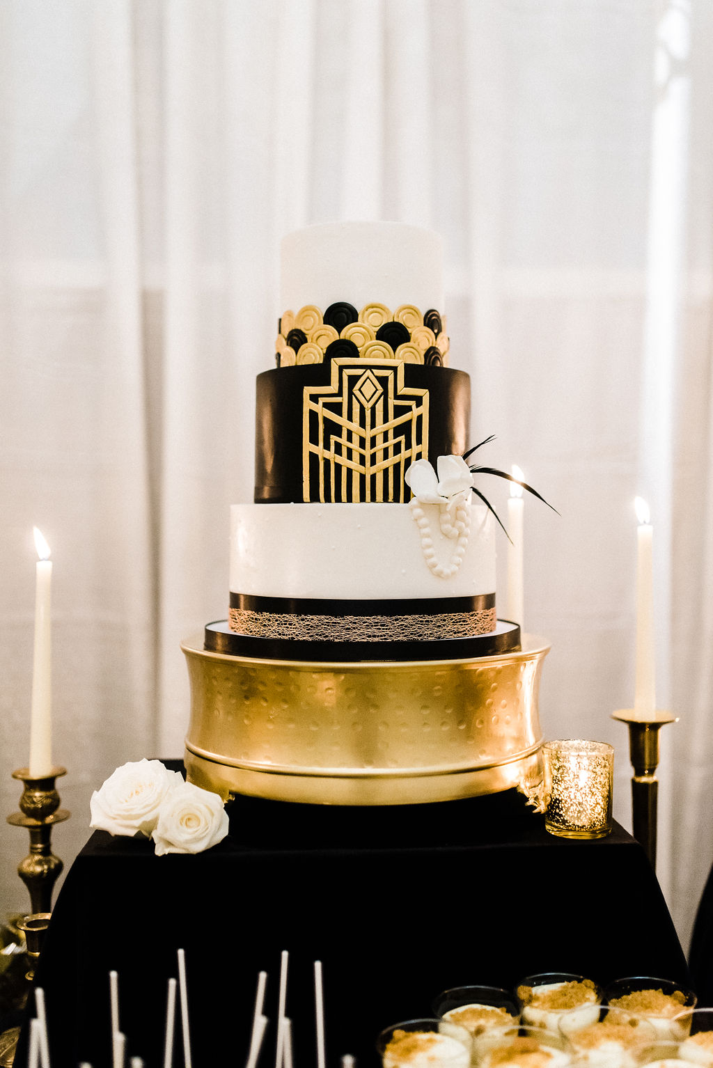 Great gatsby themed cake by Cake Crusaders for Melanie &amp; Tyler Anderson's wedding - Pearl Weddings &amp; Events