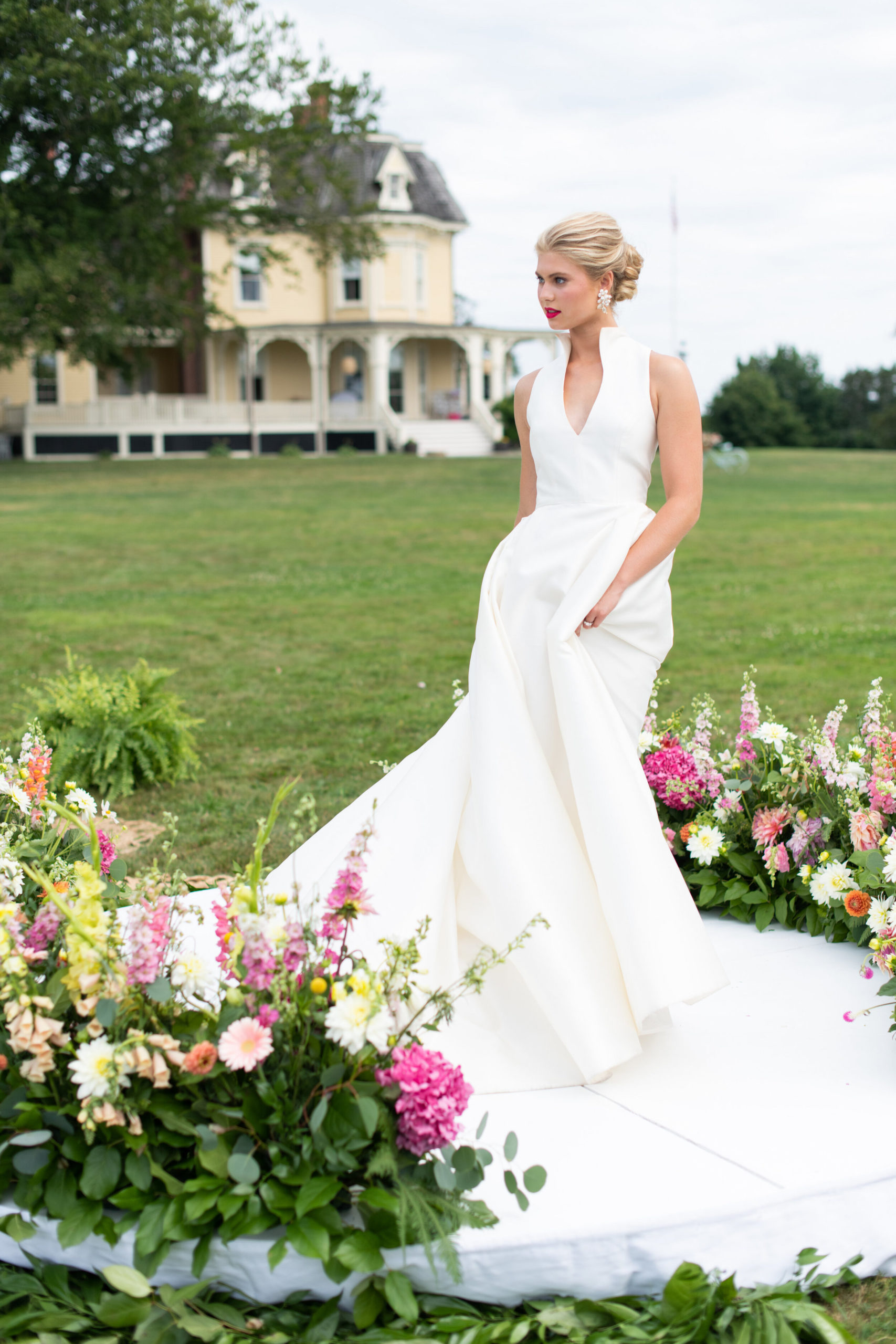 Carolina Herrera Gown at Eisenhower House in Newport, RI for Bliss Celebrations Magazine - Pearl Weddings &amp; Events
