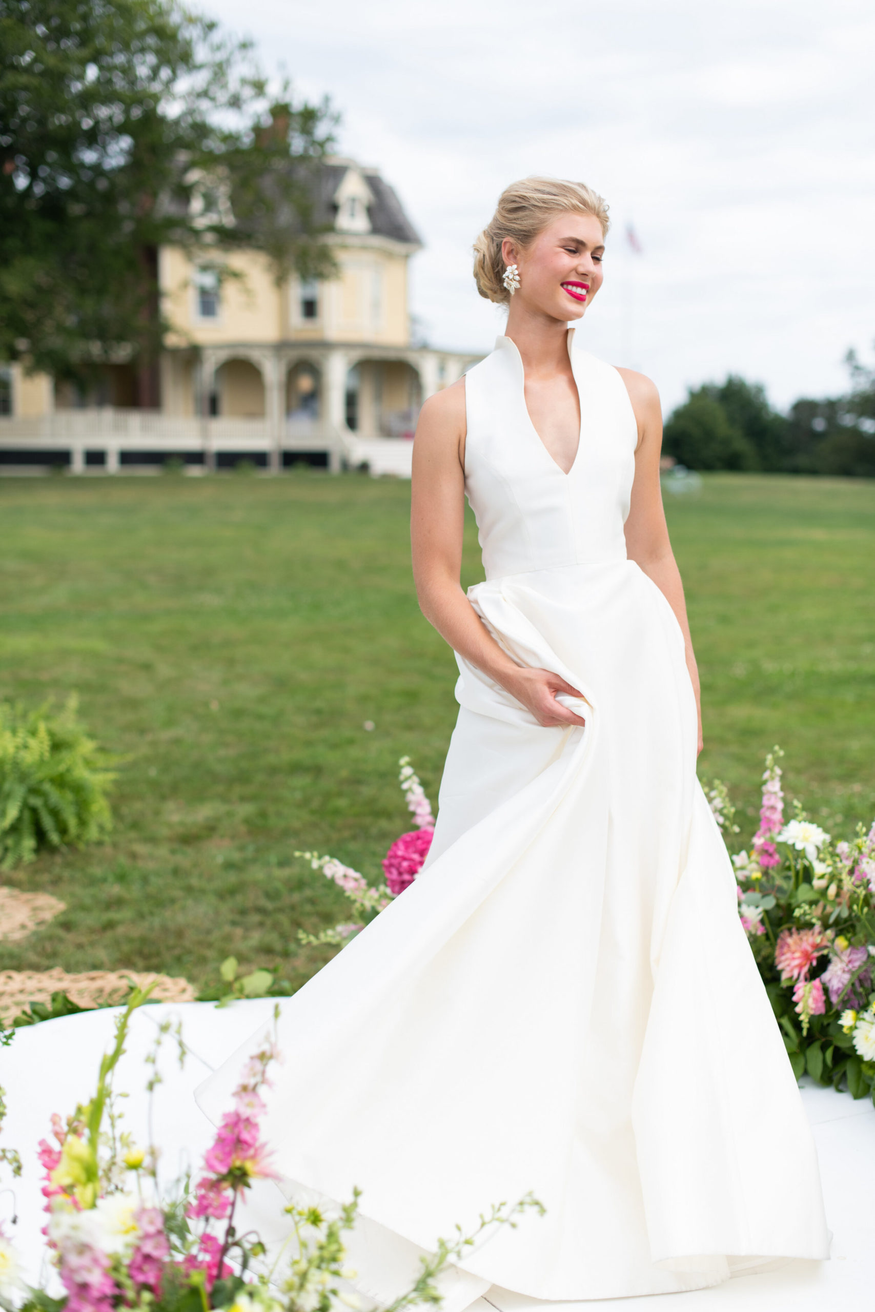 Carolina Herrera Gown at Eisenhower House in Newport, RI for Bliss Celebrations Magazine - Pearl Weddings &amp; Events