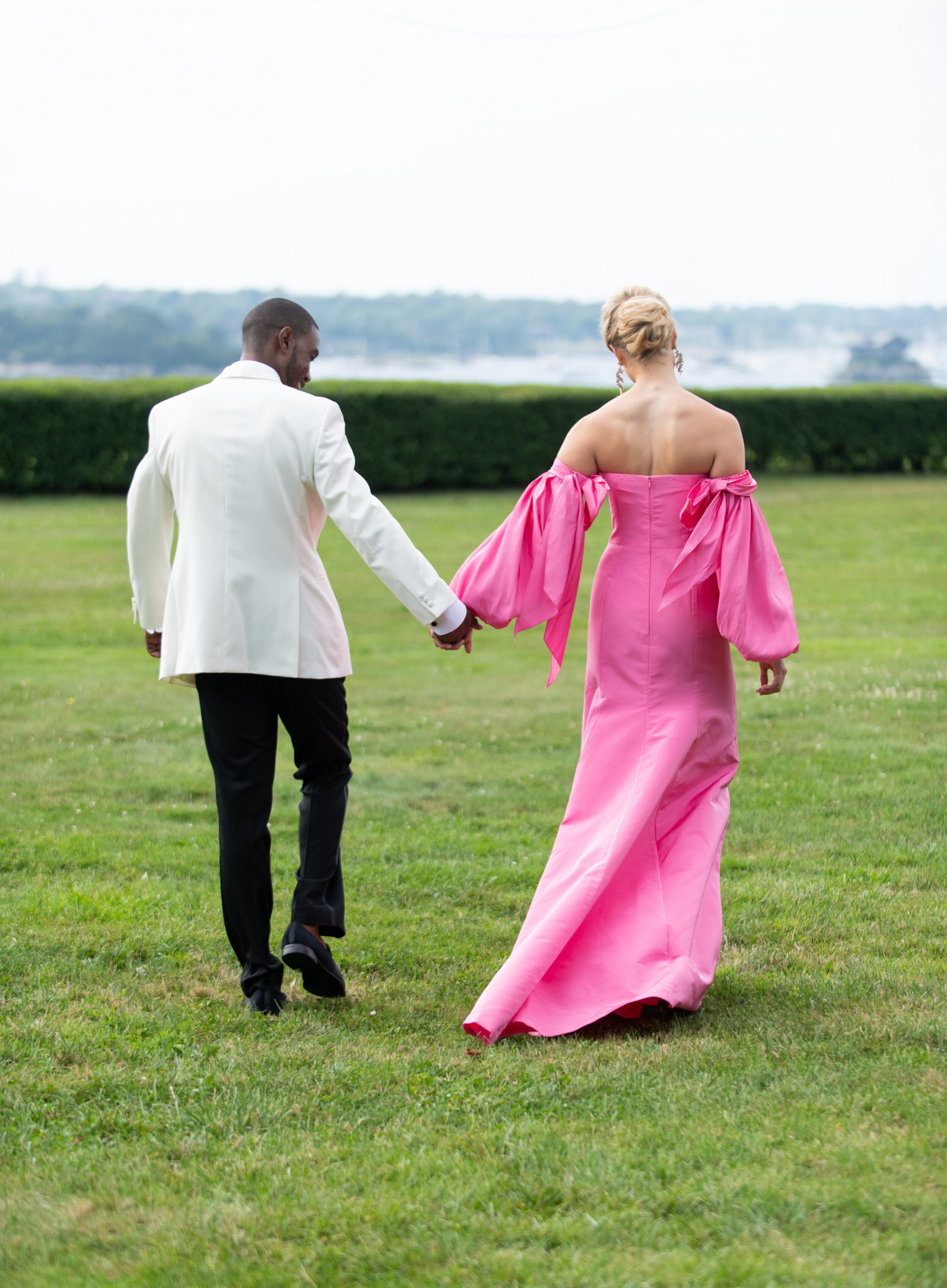 Pink Carolina Herrera Gown at Eisenhower House in Newport, RI for Bliss Celebrations Magazine - Pearl Weddings &amp; Events