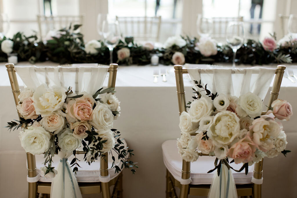 Bride and groom reception chair details - Pearl Weddings &amp; Events