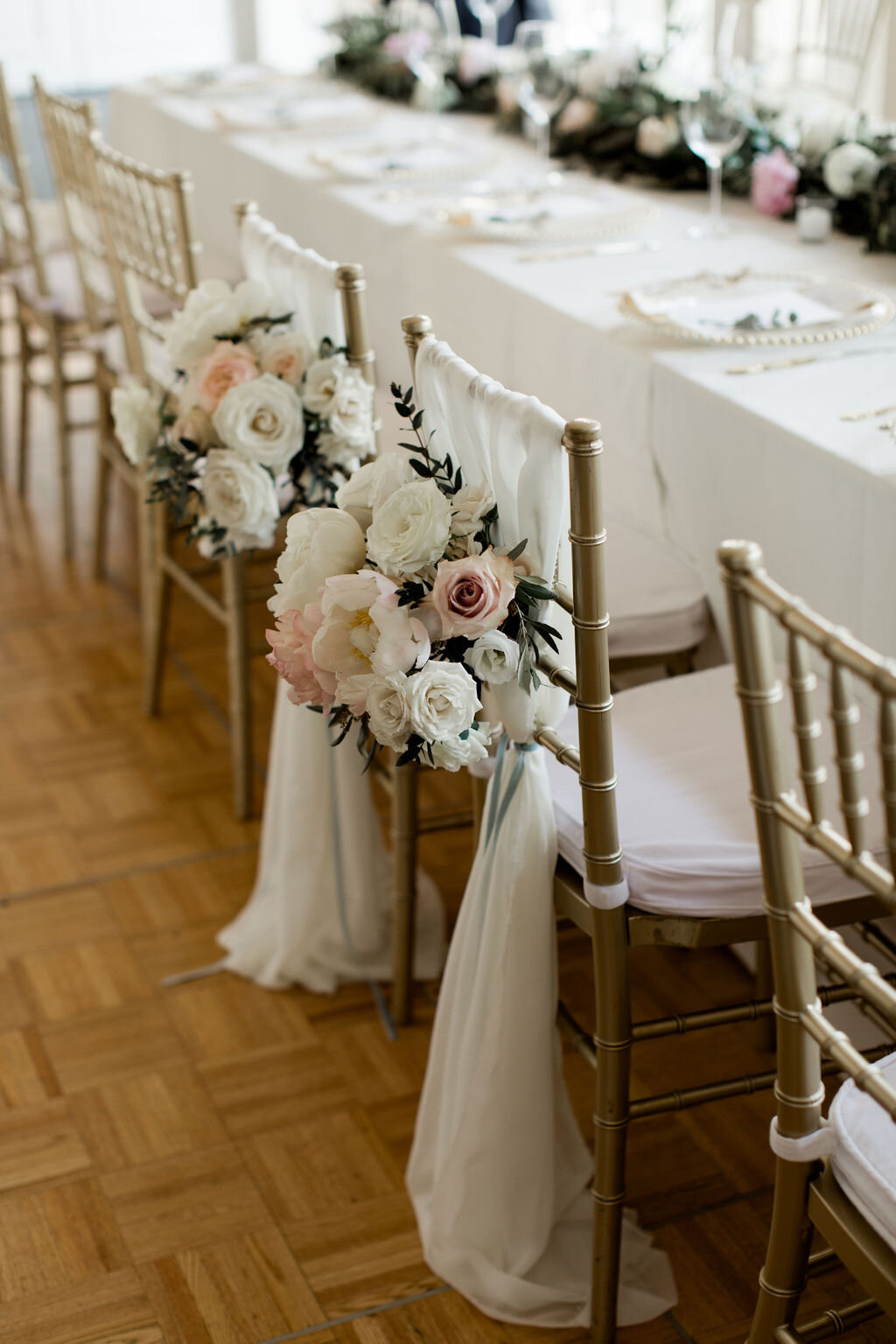 Bride and groom reception chair decor - Pearl Weddings &amp; Events