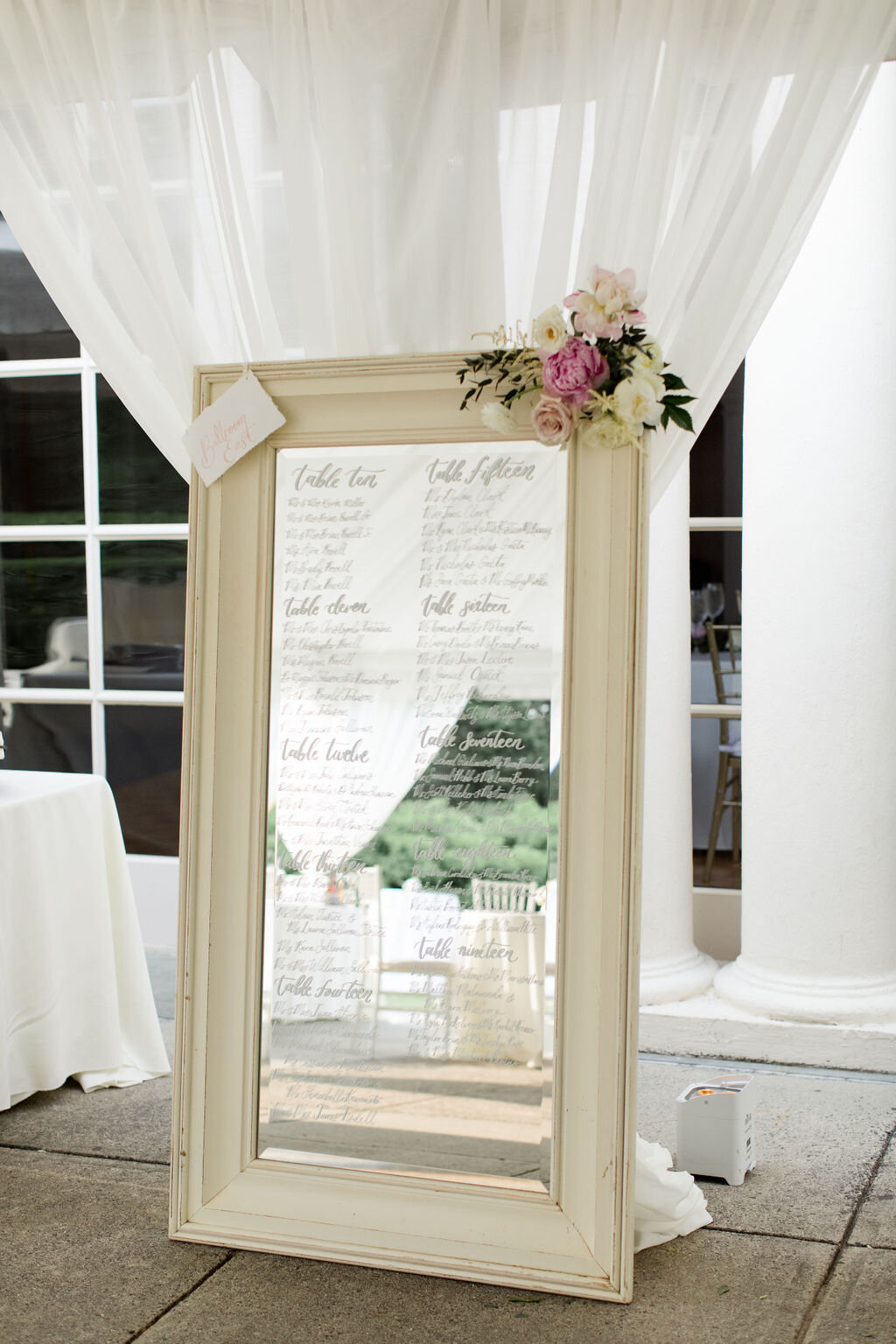 Mirror guest seating chart - Pearl Weddings &amp; Events
