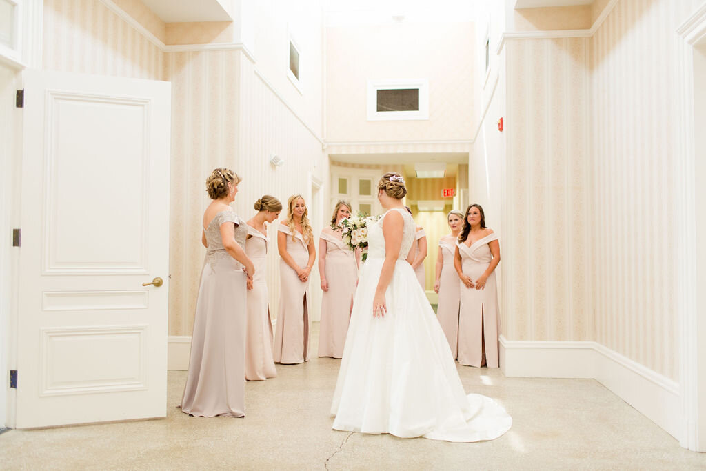 light pink off the shoulder bridesmaids dresses - Pearl Weddings &amp; Events