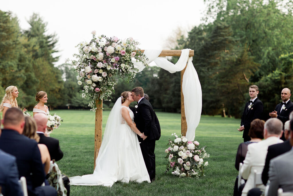 Elegant Ceremony with wooden arch way - Pearl Weddings &amp; Events