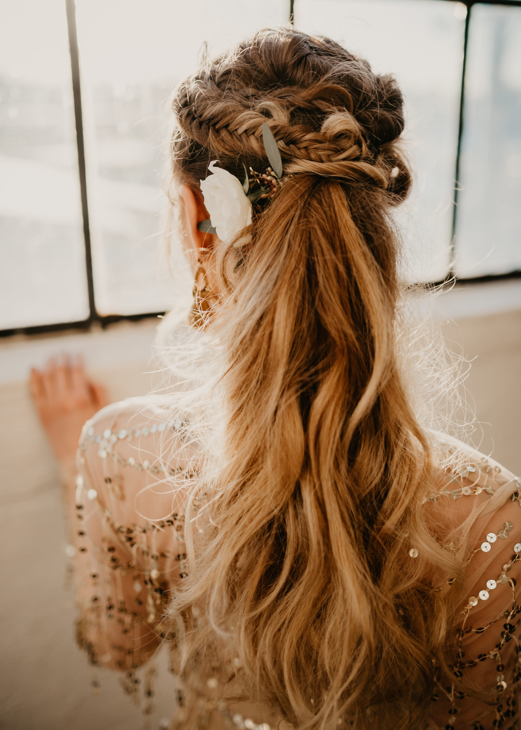 Bridal up do - Pony Tail and Fish Tail with florals - Pearl Weddings &amp; Events