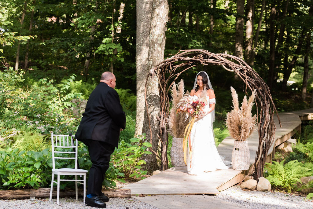 Bride meets father at top of aisle before walking down - Pearl Weddings &amp; Events