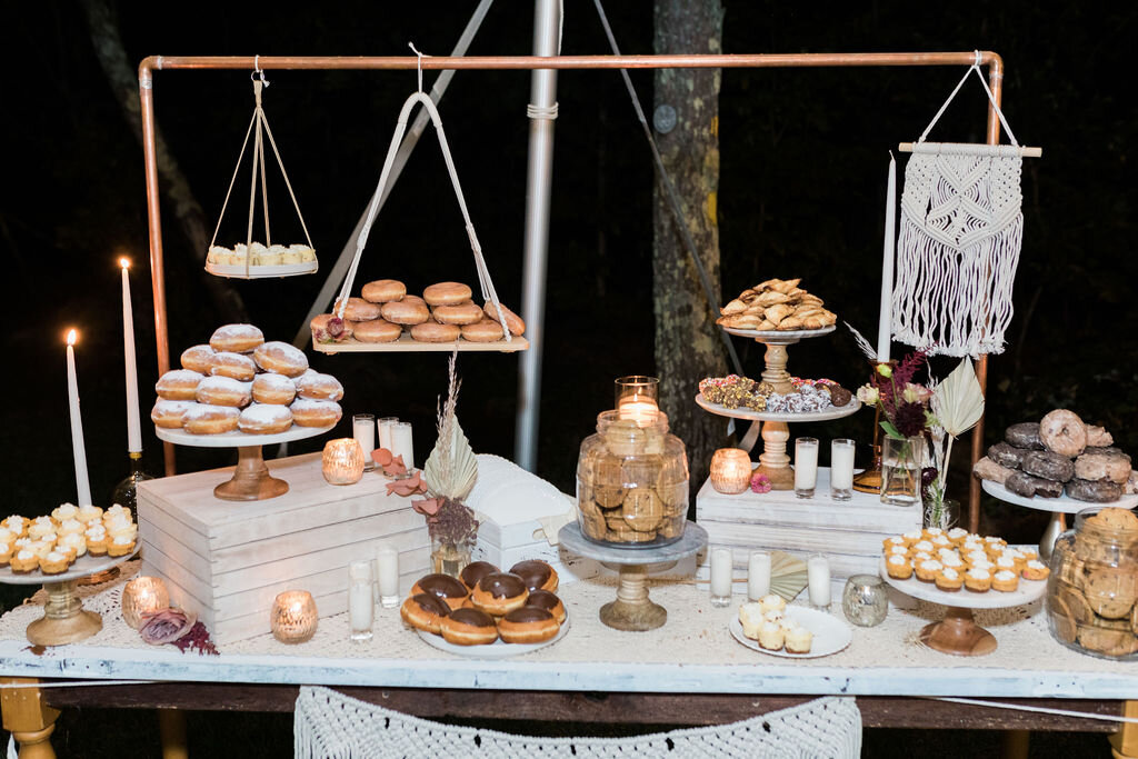 Wedding dessert display with donuts - Pearl Weddings &amp; Events