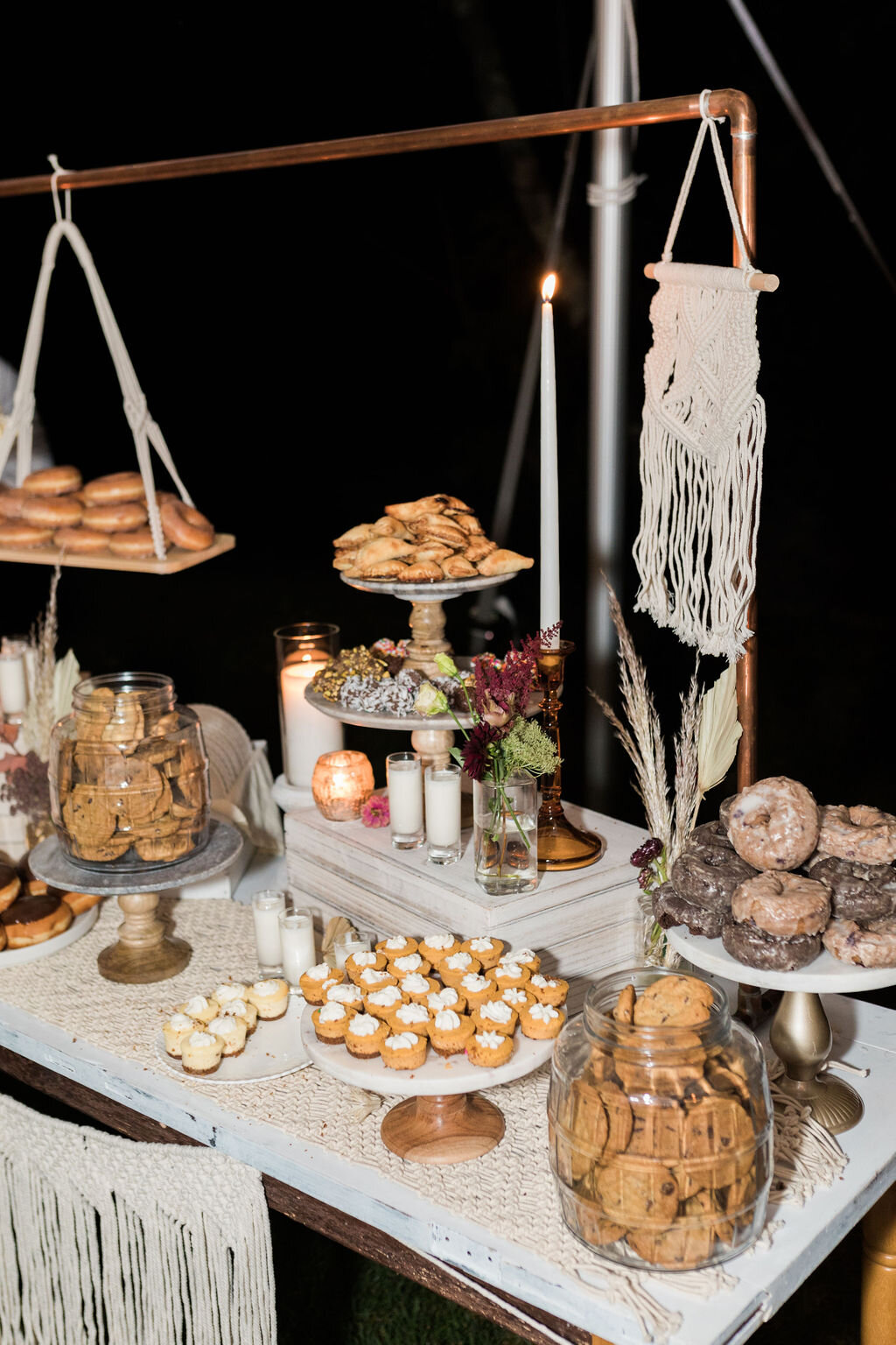 Boho sophisticated dessert display with donuts! - Pearl Weddings &amp; Events