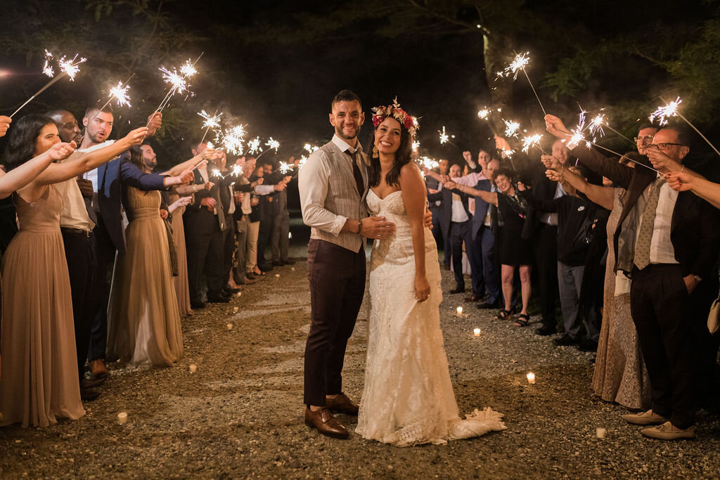 Bride and Groom Sparkler Exit at Chatfield Hollow Inn - Pearl Weddings &amp; Events