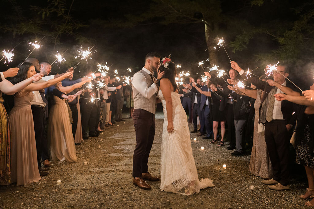 Bride and Groom Sparkler Exit at Chatfield Hollow Inn - Pearl Weddings &amp; Events