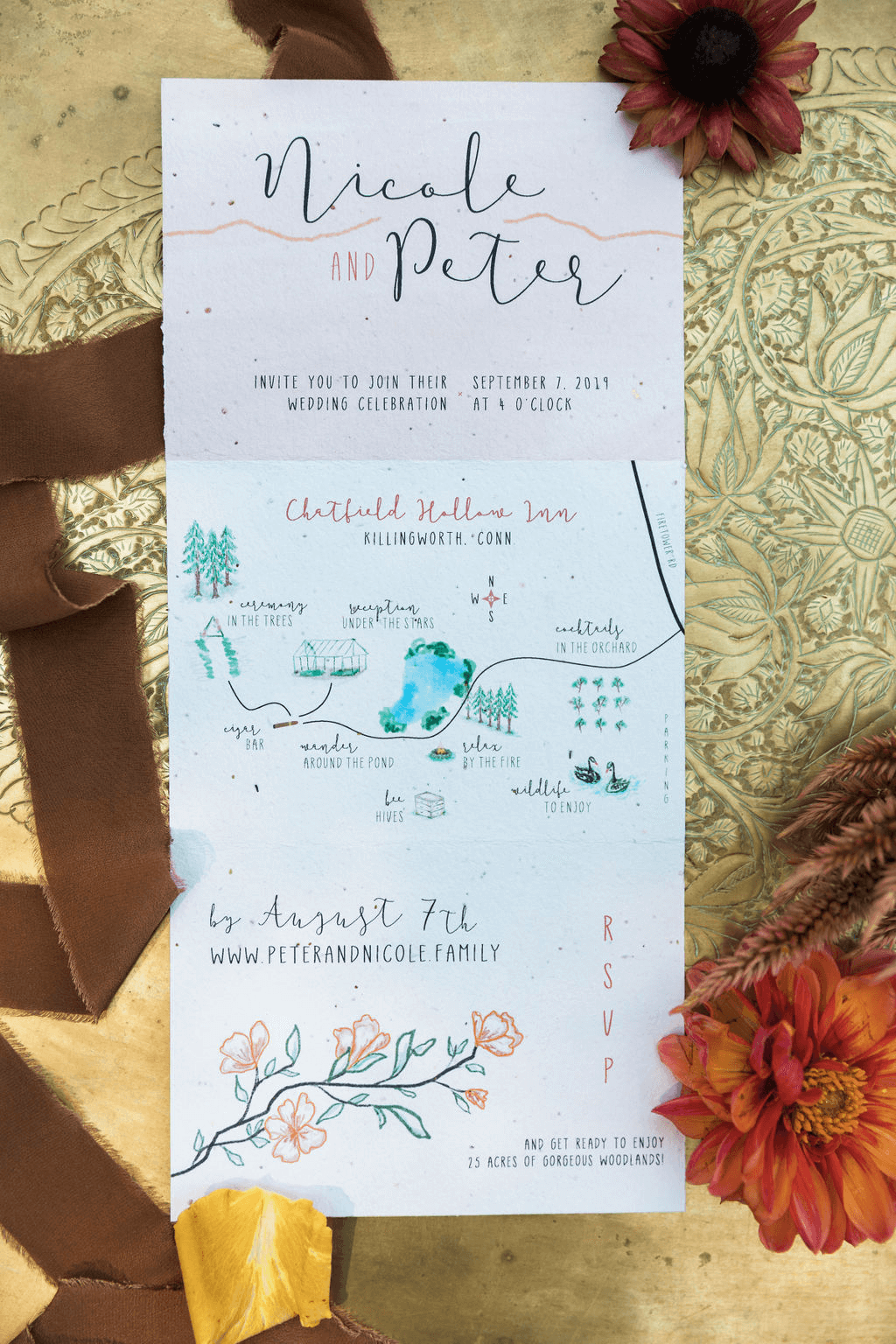 A three folded wedding invitation