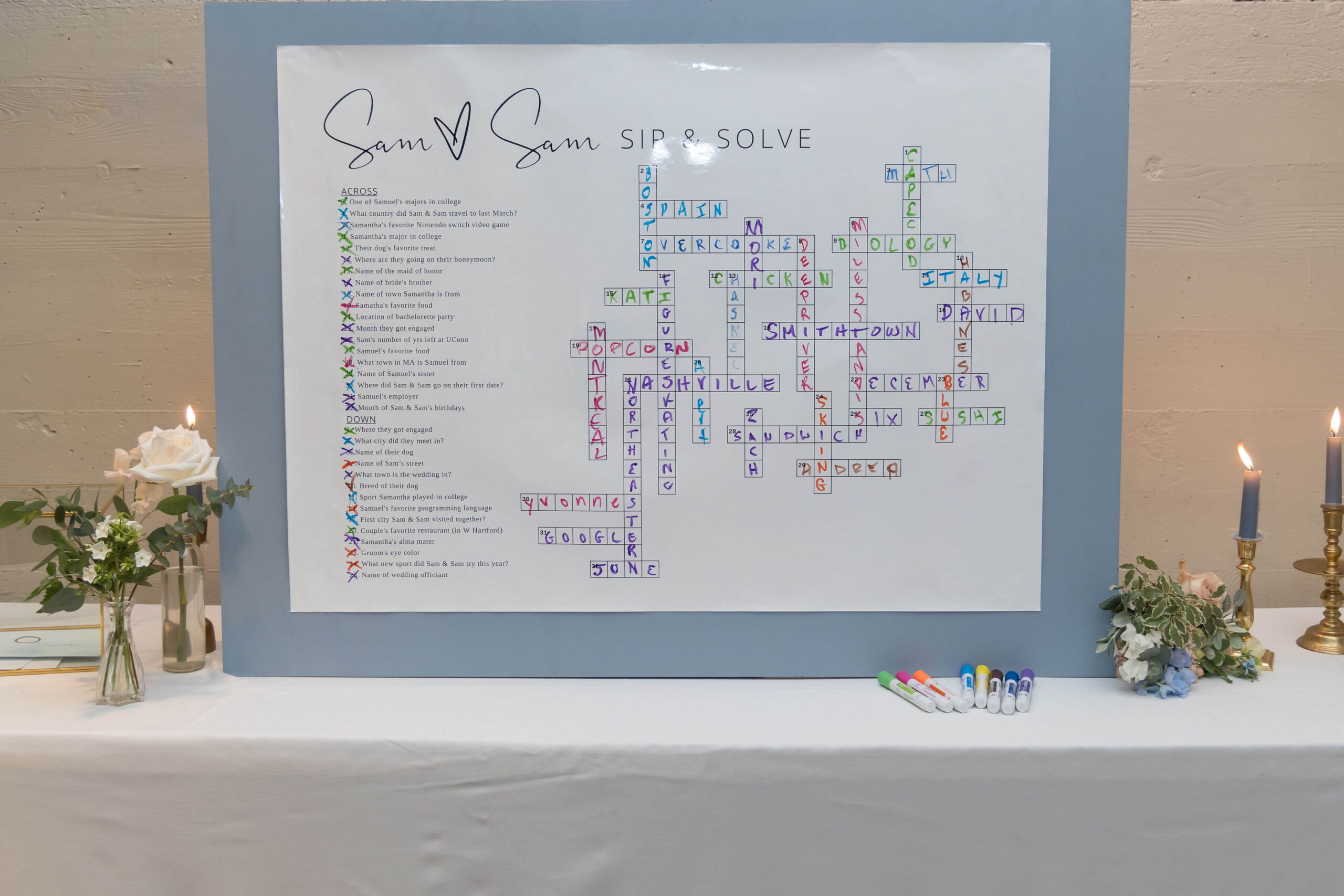 Crossword puzzle for couple's love of books for their Connecticut wedding.