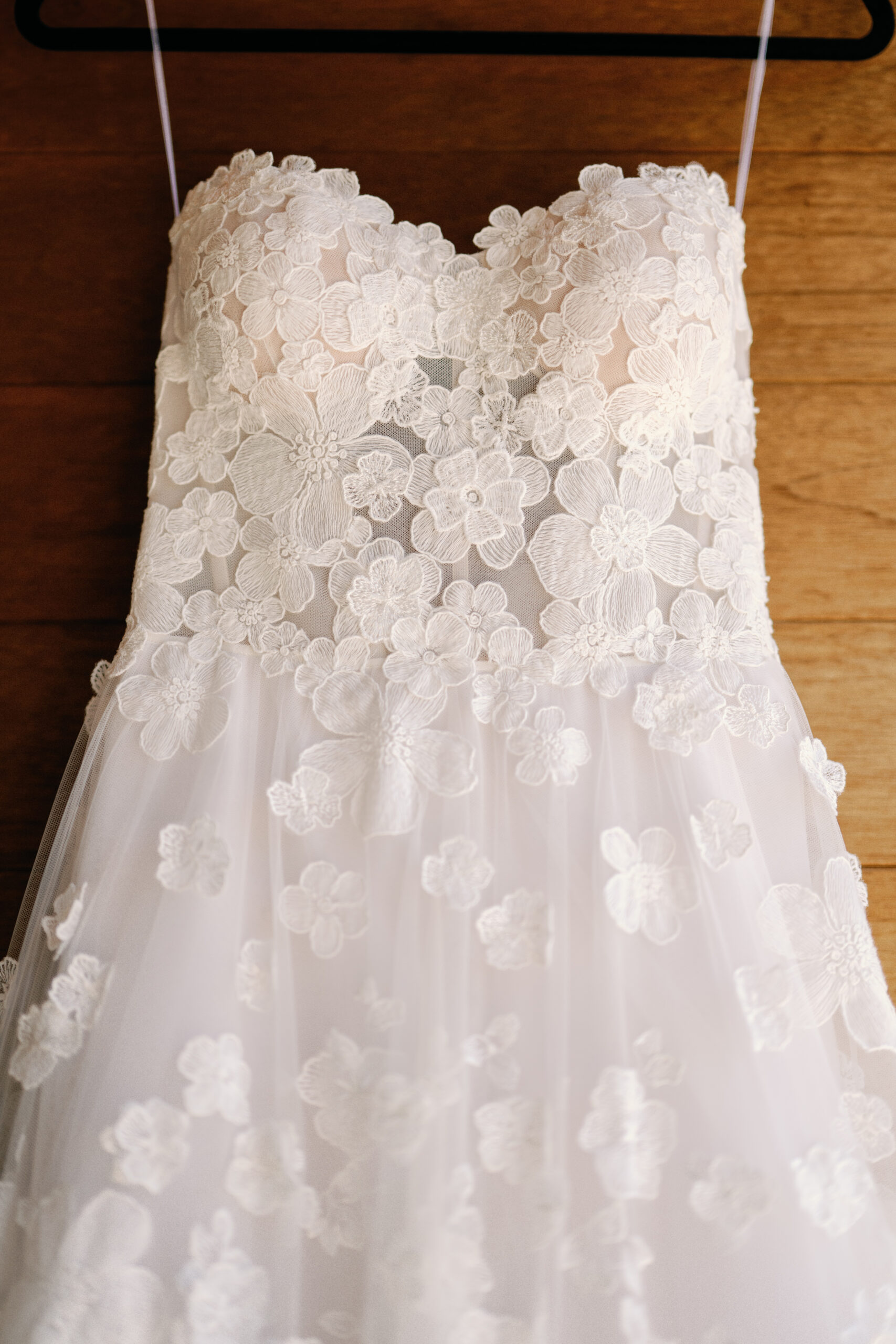 Wedding dress with floral appliques