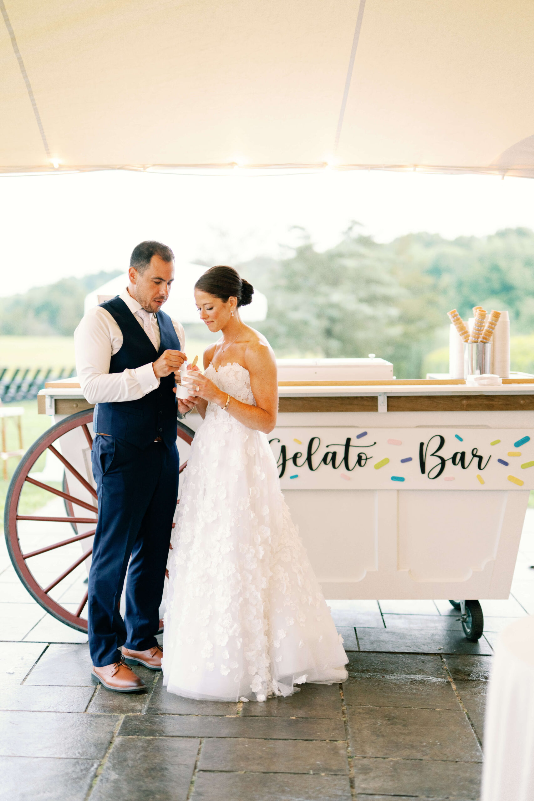 Gelato cart at New England wedding by the shore